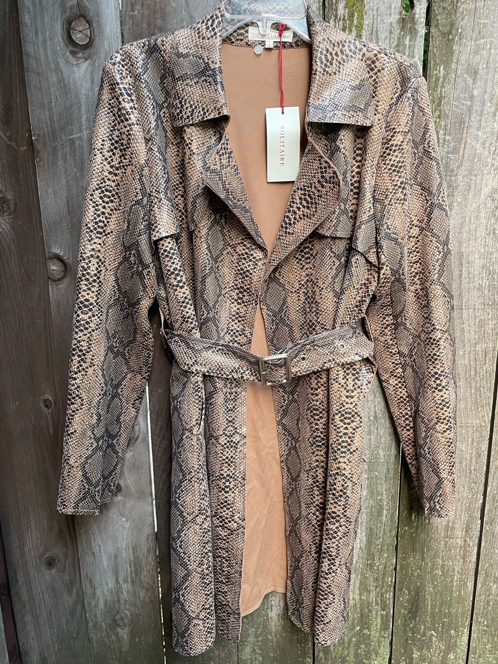 Snake Print Coat with Buckle Belt